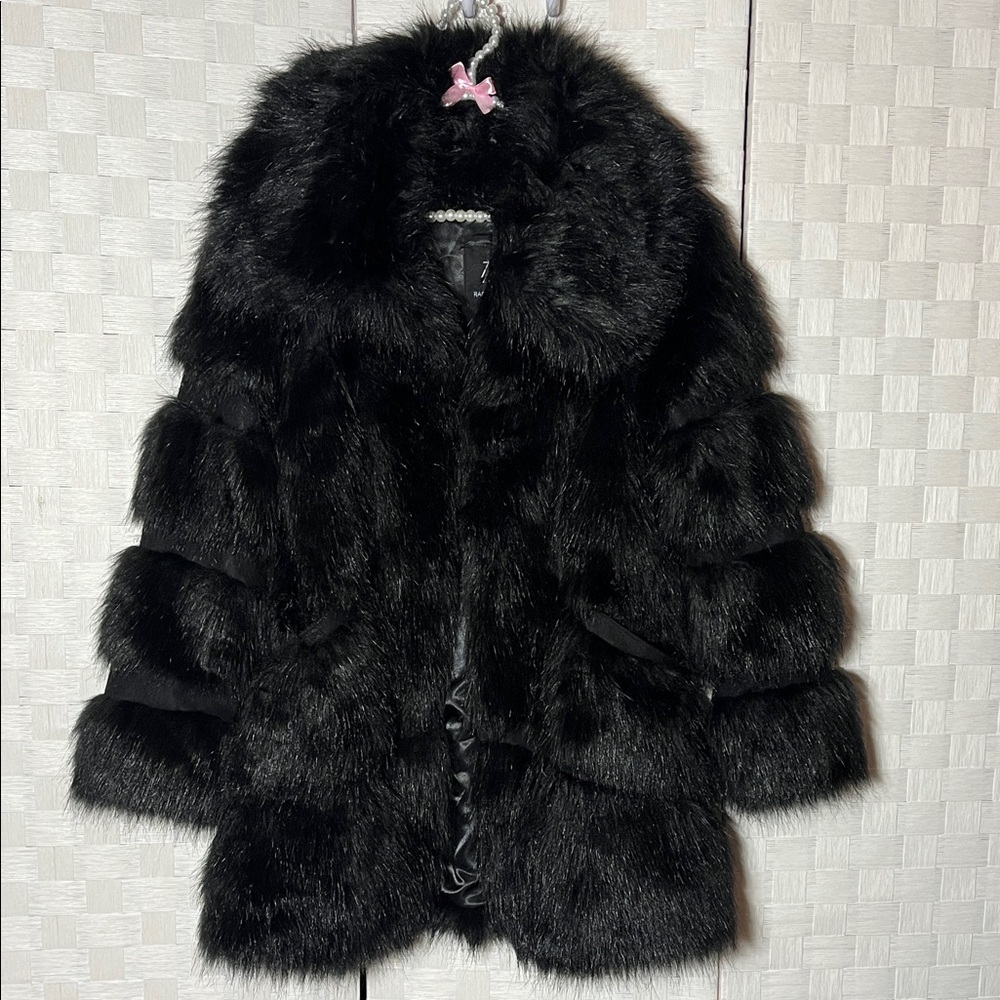 Rachel Zoe Black Teddy Faux Fur Coat Jacket Size S Rare Find